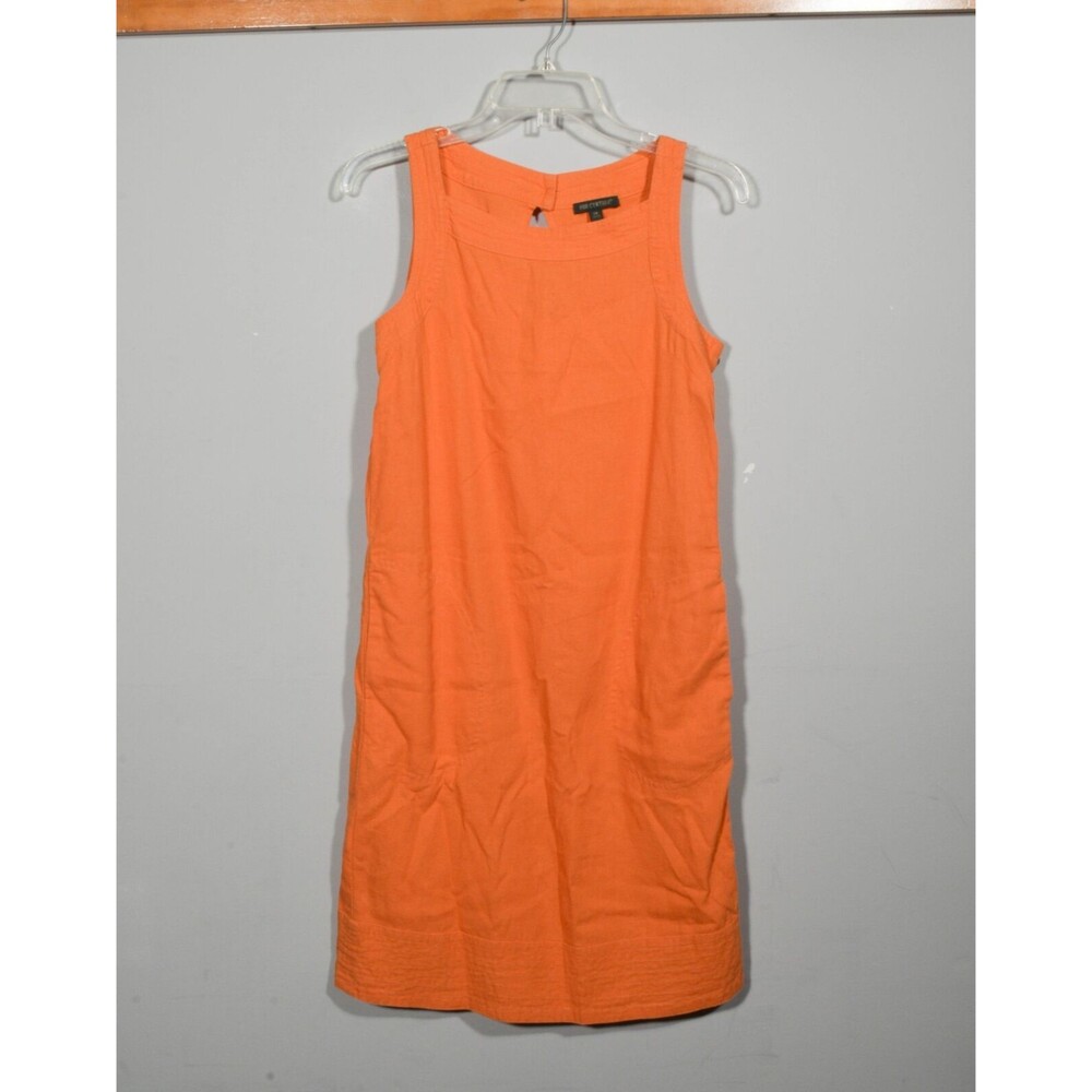 For Cynthia Linen Blend Orange Sleeveless Keyhole Button Side Sun Dress Sz XS